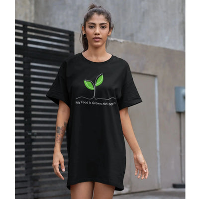 My Food is Grown Not Born Women's Organic Cotton Vegan T-Shirt Dress - Vegan As Folk