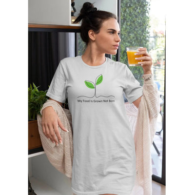 My Food is Grown Not Born Women's Organic Cotton Vegan T-Shirt Dress - Vegan As Folk