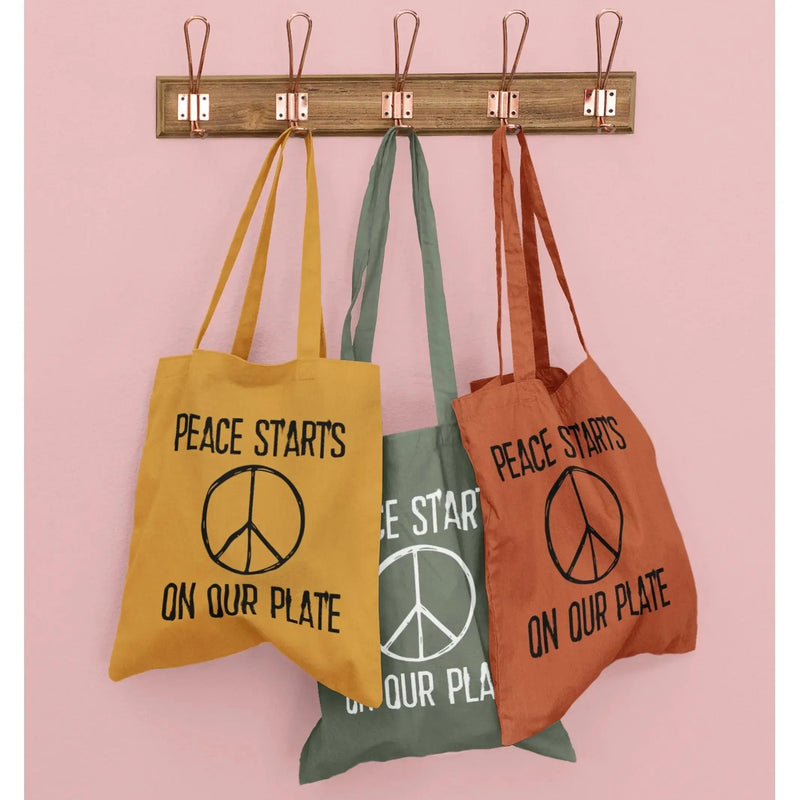 Peace Starts on Our Plate Organic Cotton Tote Bag - Vegan As Folk