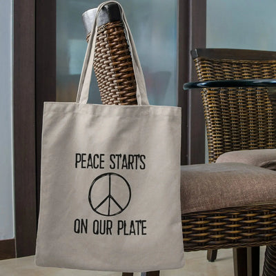 Peace Starts on Our Plate Organic Cotton Tote Bag - Vegan As Folk