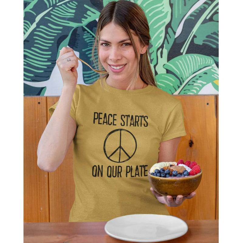 Peace Starts on Our Plate Organic Cotton Vegan (Unisex) T-Shirt - Vegan As Folk