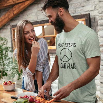 Peace Starts on Our Plate Organic Cotton Vegan (Unisex) T-Shirt - Vegan As Folk