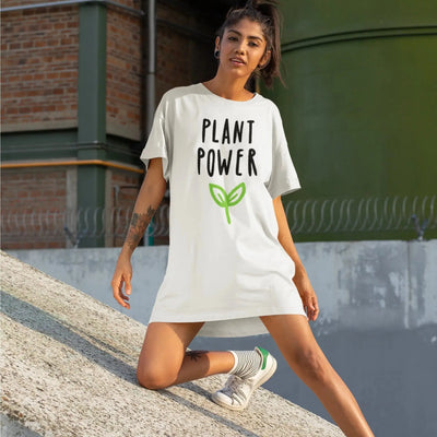 Plant Power Women's Organic Cotton Vegan T-Shirt Dress - Vegan As Folk
