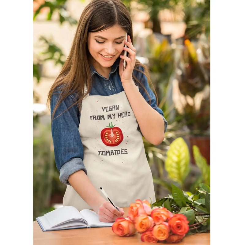 Vegan From My Head Tomatoes Organic Cotton Kitchen Apron - Vegan As Folk