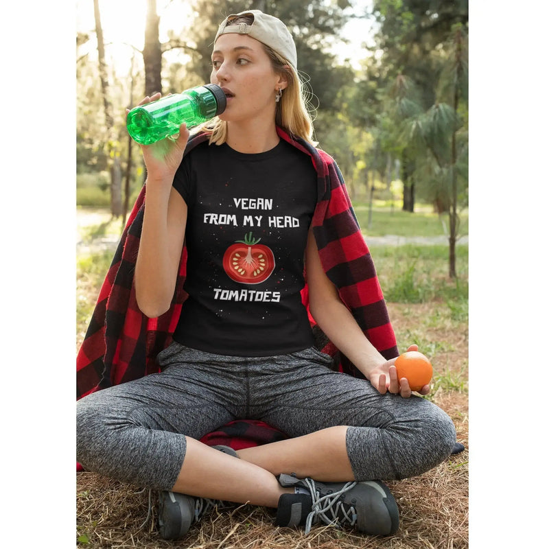 Vegan From My Head Tomatoes Organic Cotton Vegan (Unisex) T-Shirt - Vegan As Folk