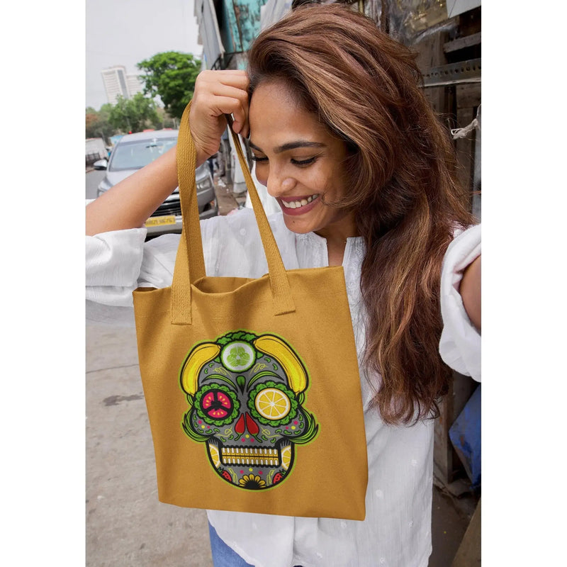 Vegan Sugar Skull Organic Cotton Tote Bag - Vegan As Folk